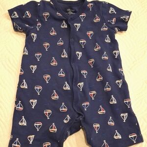 Little Me Navy Sailboat Print Baby One Piece